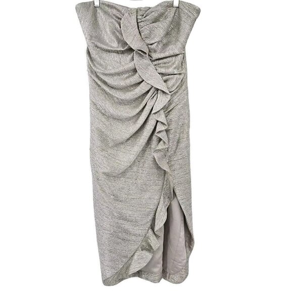 Jonathan Simkhai Plisse Metallic Bustier Ruffle Dress Silver Women’s Size 10 - Picture 2 of 16